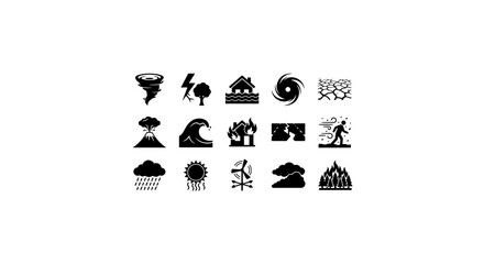 Fototapeta premium Disaster Icons Set, Natural Catastrophe Symbols, Emergency Weather Alerts, Crisis Management Graphics