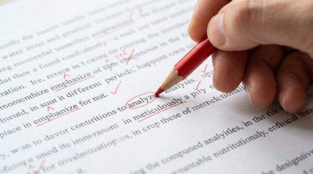 Person editing document with red pen for professional review and correction