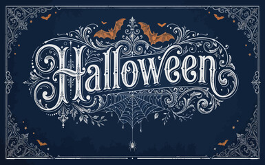 Elegant halloween chalkboard lettering with pumpkins and ornate decorative flourishes © MDOMOR