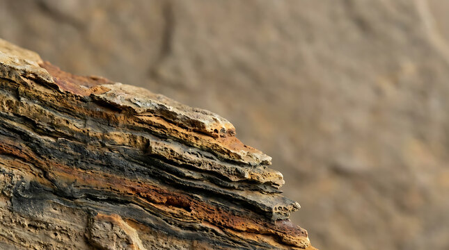 Layered rock formation with natural mineral textures