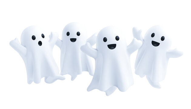Cute funny ghosts isolated on transparent background