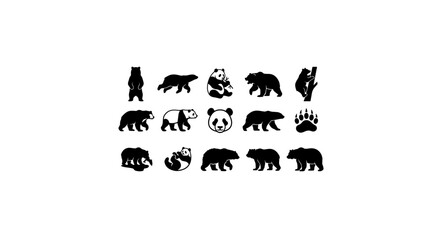 Fototapeta premium Bear Silhouettes Collection, Panda Icons, Wildlife Vector Graphics, Animal Paw Print