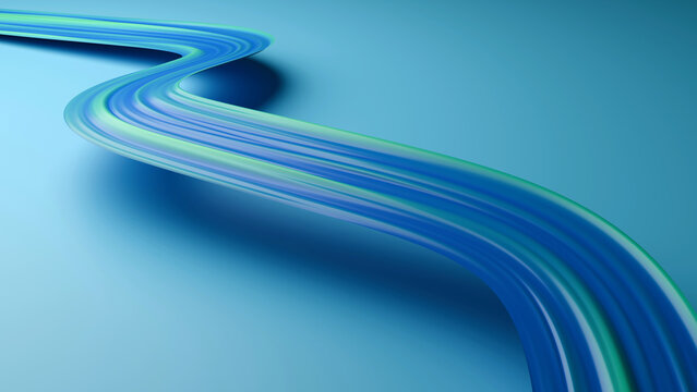 Elegant 3D abstract background with blue and green curved lines, suitable for creative banners, dynamic presentations, data visualization concepts, and modern technology design elements