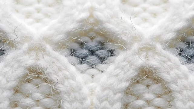 Close-up of diamond pattern in cream and gray knitted fabric, detailed textured design