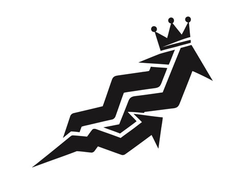 Success arrow with crown icon, rising growth chart vector, black business progress logo for financial leadership