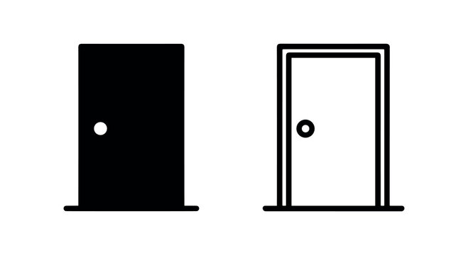 Door icon for entrance or exit in solid and outline style, symbolizing home, room, or access points.