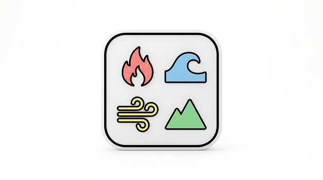The Four Elements Icon: A clean, minimalist design featuring stylized icons for fire, water, air, and earth, representing the fundamental forces of nature.