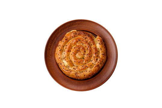 Greek cheese and sesame pie, a traditional Balkan dish. Balkan pie