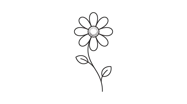 Simple line art illustration of a daisy flower on white background