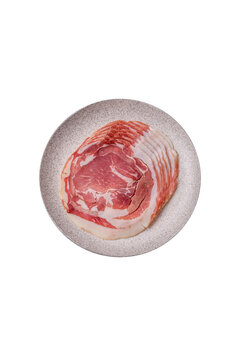 Slices of pork pancetta, ham, or bacon for a festive antipasto platter