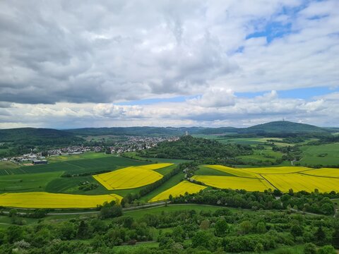View from Gleiberg Castle over Ripe Rapeseed Fields to Vetzberg Castle