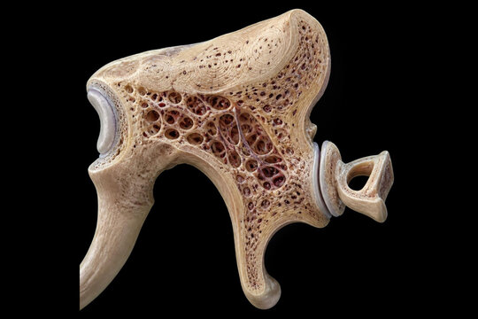 Human Incus Bone Cross Section Showing Spongy Trabecular Structure and Cartilage