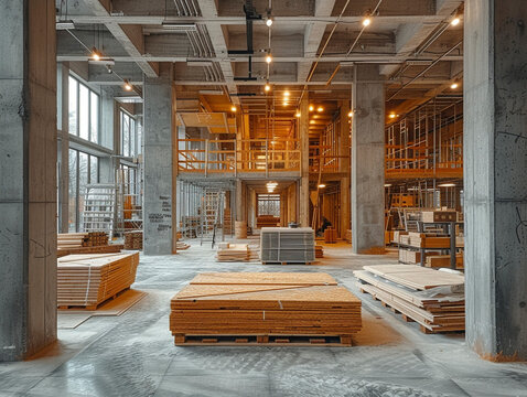 Unfinished construction projects, building ruins, interior view, AI generated