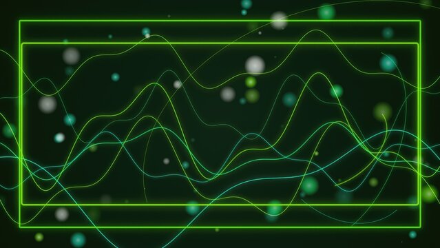 Abstract digital background featuring glowing green data lines and floating particle bokeh effects for technology and science concepts