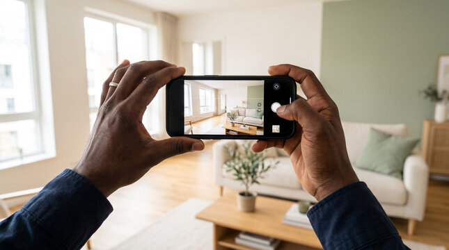 Rental Housing, Black Man Photographing Apartment Interior