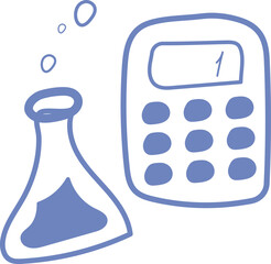 Naklejka premium Hand Drawn Doodle Calculator with Number One and Chemistry Test Tube.