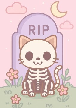 Cute spooky cat skeleton design