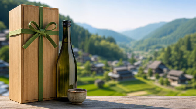 ギフトボックスと日本酒で表すふるさと納税のイメージ