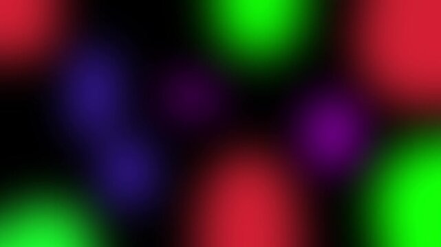 Dark background with glowing green red purple Booker circles animation blurred colorful light dots motion loop backdrop.4k.