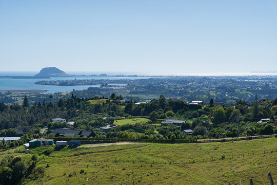 View over Omokoroa, Tauranga, towards Mount Maunganui, Bay of Plenty, New Zealand