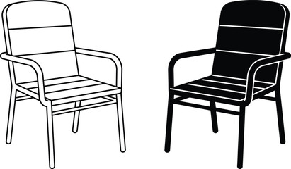 Fototapeta premium Set of armchairs in outline and solid black vector illustration style for furniture design with living room