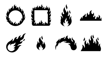 Obraz premium Fiery Flame Icons Set, Burning Fire Shapes Vector Graphics, Heat Energy Symbols, Dynamic Blaze Illustrations