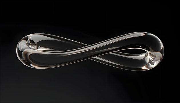 3D abstract clear liquid glass infinity symbol Mobius loop smooth glossy metallic chrome reflection dark background futuristic luxury wallpaper design generative ai