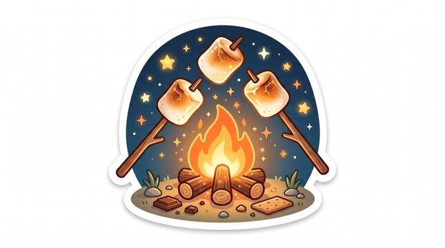 Roasting Marshmallows Over Campfire at Night Sticker