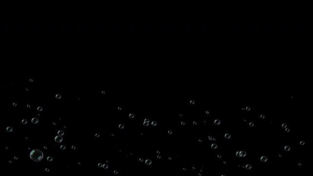 4k Soap Bubbles From Bottom Stream Overlay on Black Background.