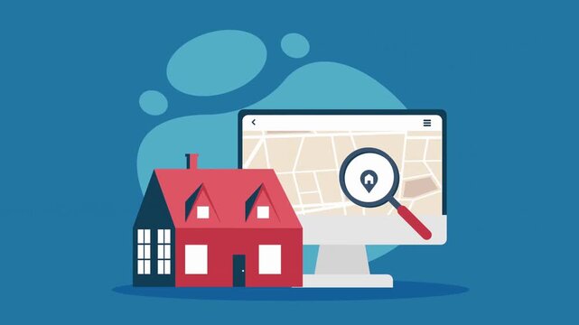 Digital home buying concept with hands typing on laptop, house icons, financial symbols, real estate investment, property management, and online transactions Gluon. real estate concept, property value