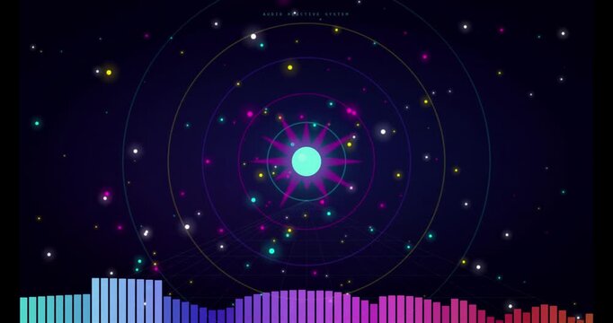 Dynamic Audio Reactive Visualizer with Pulsing Particles and Colorful Equalizer Bars
