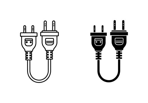 Electrical Power Plugs, Two Pin Connectors, Vector Icons for Energy and Technology Concepts