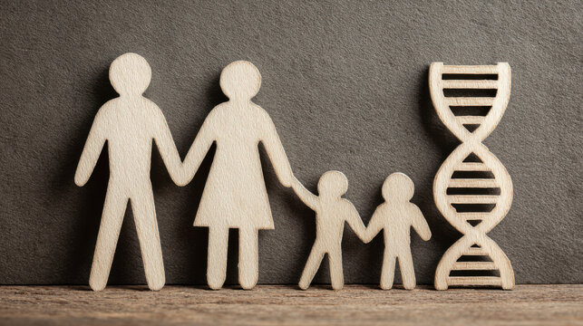 Family and DNA helix symbols representing genetic heritage and lineage
