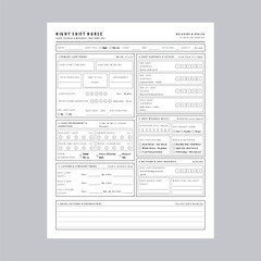 Fototapeta premium Night Shift Nurse Sleep and Wellness Tracking Log Sheet Vector Illustration Template