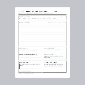 Special Needs Sibling Daily Reflection Journal Planner Page Vector Illustration Template