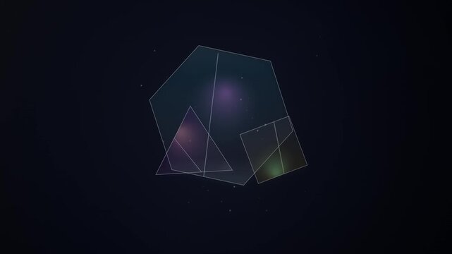 Abstract Glowing Geometric Glass Shapes Loop on Black