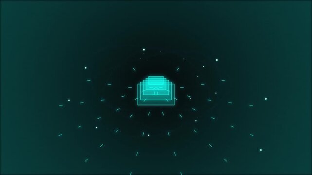 Digital circuit board with radiating light particles, symbolizing technology and data transfer, abstract background