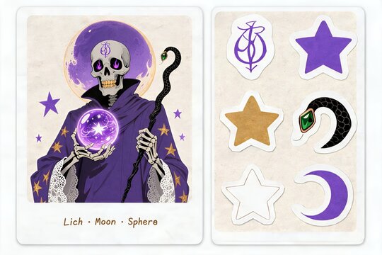 Lich Sorcerer: Moonlit Sphere & Occult Symbols Art
