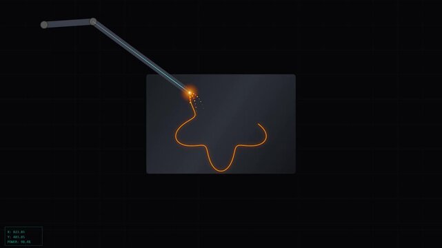 Conceptual graphic representation of a wire interacting with an abstract orange curve on a dark background, potentially illustrating electrical current or connection