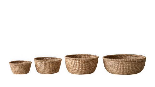 Set of woven seagrass baskets in different sizes