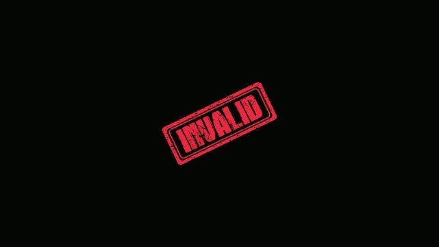 Red Invalid Rubber Stamp Impression Moving Across Black Background Seamless Loop Motion Graphics Video Asset