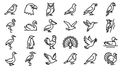 Fototapeta premium SEO Title: Collection of Various Bird Icons and Symbols in Line Art Style