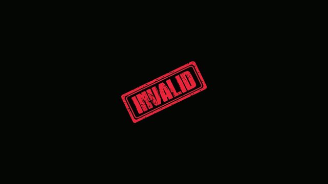 Red grunge Invalid rubber stamp mark isolated on black background for business document overlay effect