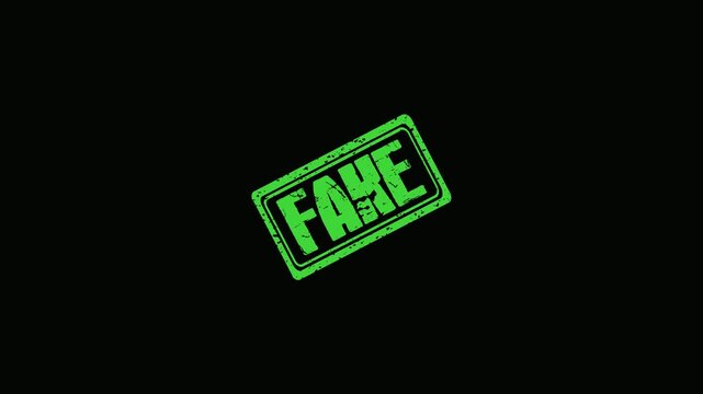 Green grunge fake rubber stamp mark isolated on black background for digital content verification concept