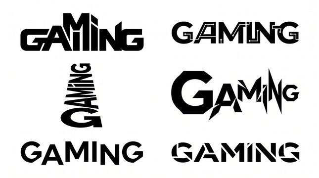 Set of black gaming word logotypes with different creative and modern font styles