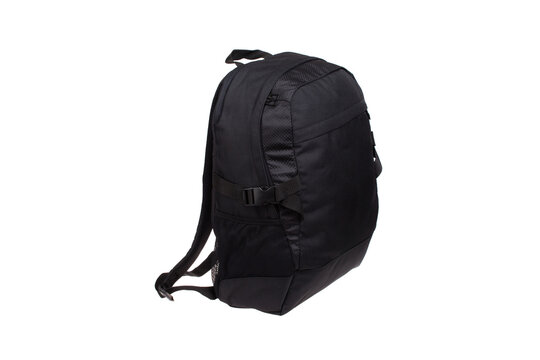 Black textile backpack isolated on white.  School backpack.