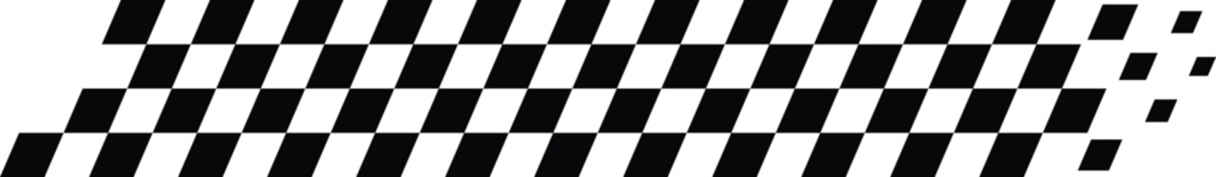 checkered racing pattern. slanted squares and pixelated fade out effect. Racing stripe for speed, motorsport