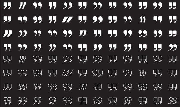 Set of quote mark, quotes icon, sign, symbol, emblem. Ditto marks icon set. Quotation marks. Dialogue discussion symbol for UI UX, website, mobile app.