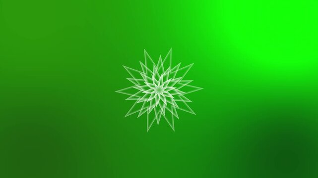 Abstract line geometric flower rotating on green background loop