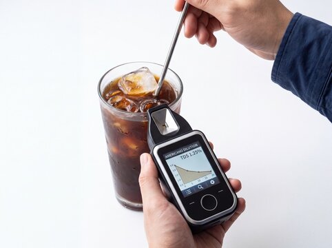 Measuring coffee TDS concentration in iced americano with digital meter